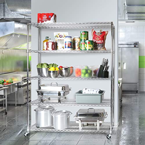 Seville Classics UltraDurable Heavy Duty NSF Solid Steel Wire Rack Storage Unit Organizer for Garage, Warehouse, Office, Restaurant, Classroom, Kitchen, 5-Tier Shelving, 60" W x 18" D Seville Classics