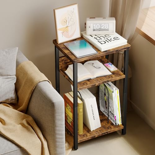 Fixwal 3-Tier Record Player Stand, Dedicated Side Table with Open Storage, for Living Room & Bedroom, Rustic Brown Fixwal