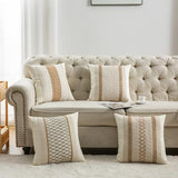 Mayler Yee Throw Pillow Covers 16 x 16 Inch 1PC for Farmhouse Living Room, Cotton & Burlap Textured Striped Woven Boho Pillow Covers (Beige & Brown, Single Striped) Mayler Yee