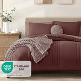 Monbix Queen Comforter Set - 7 Pieces Dark Red Bed in a Bag Queen Bedding Sets with Comforters, All Seasons Comforter Bed Set with Sheets, Pillowcases & Shams Monbix