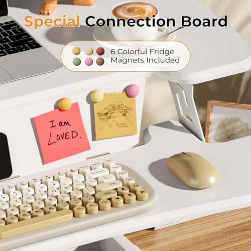 JOY worker Standing Desk Converter, 35" Height Adjustable Sit Stand Up Desk Riser with Keyboard Tray & 6 Fridge Magnets, Desktop Workstation Riser for Home Office Computer Laptop, White JOY worker