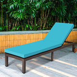 Tangkula Patio Chaise Lounge Chair, Outdoor Rattan Lounger Recliner Chair with Wheels, Wicker Chaise Chair W/Cushioned Seating, Recliner 5-Position Adjustable for Garden Patio Poolside (1, Turquoise)