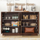 Okvnbjk Modern Sideboard Buffet Cabinet with Storage — Fluted Coffee Bar Cabinet with 4 Doors & Adjustable Shelves for Kitchen, Dining Room, Living Room & Hallway Okvnbjk