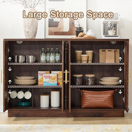 Okvnbjk Modern Sideboard Buffet Cabinet with Storage — Fluted Coffee Bar Cabinet with 4 Doors & Adjustable Shelves for Kitchen, Dining Room, Living Room & Hallway Okvnbjk