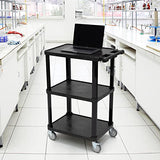 Pearington 3-Tier Compact Multi-Purpose Plastic Utility Cart with Lockable Wheels up to 300LBS, Black Pearington