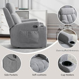 CANMOV Manual Recliner Chair with Massage & Heat,Soft Fabric Recliner Chair with Overstuffed Armrest & Backrest, Manual Reclining Single Sofa with 2 Cup Holders, Side Pocket for Living Room,Light Grey