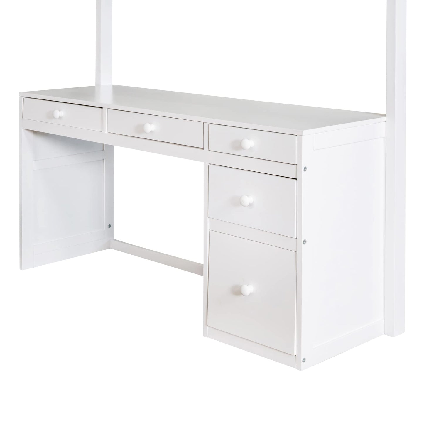 Polibi White Full Size Loft Bed with 5-Drawer Desk, Shelves, and Sturdy Ladder - WoodArtSupply