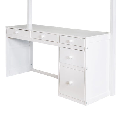 White Full Loft Bed with Desk, Bookshelf, and Storage Drawers by Harper & Bright Designs