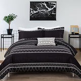 WONGS BEDDING Black Comforter Set Queen Reversible Boho Triangle Striped Down Alternative Comforter Set for Queen Bed - 3 Pieces (1 Comforter + 2 Pillowcases), Soft Microfiber Bedding Set 90"x 90" WONGS BEDDING