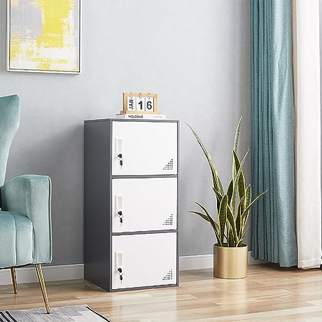 iCHENGGD 3 Door Metal Locker Steel Storage Cabinet, Office Storage Lockers for Employees, Vertical Metal Cabinets for Home,Office,School,Room Storage Organizer iCHENGGD
