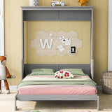 URTR Queen Size Murphy Bed with a Shelf, Easy Fold Wood Wall Bed, Space-Saving Murphy Bed Cabinet for Guest Room Home Office,Grey URTR