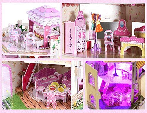 Rooftop Romance 3D Puzzle Dollhouse for Girls - Easy to Assemble 3-D Miniature Doll House Building Kit with LED Light for Kids - Educational Paper Jigsaw Puzzles - Perfect Craft Toys Gift - 101 Pcs Sourcingbay