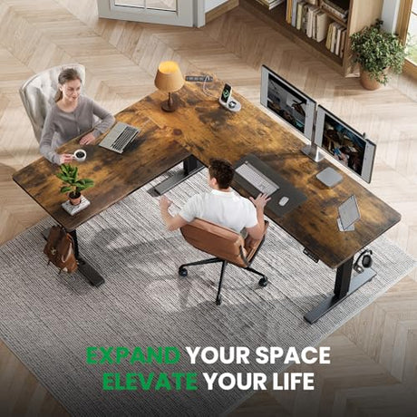 SIAGO L-Shaped Standing Desk - 75 x 63 Inch Adjustable Corner Standing Desk with Charging Station - L Shape Sit Stand Table with Memory Controller, Splice Board for Home Office SIAGO
