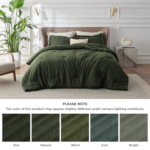 Bedsure King Size Comforter Set - Dark Green Soft Bedding for All Seasons, Cationic Dyed Bed Set, 3 Pieces, 1 King Size Comforter (104"x90") and 2 Pillow Shams (20"x36"+2") Bedsure