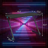 Tangkula Gaming Computer Desk, Z-Shaped Home Office Computer Table with LED Lights & Large Carbon Fiber Surface, Ergonomic Gamer Workstation, Writing Desk for Home Office Tangkula
