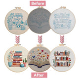 Embroidery Kit for Adults, Pre-Stamped Pattern Embroidery Kit for Beginners, Needlepoint Starter Kit with Hoop Thread Needle Instruction, 7.9'' Hoop (Book Lover 3 Packs)