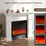 55" Electric Fireplace with Mantel | 1400W Faux Fireplace | Highly Realistic 3D Flame | 50-90℉ Adjustable Temp | Button & Remote Control | White Fireplace Mantel Surround | 55" W×13.5" D×44" H FODINGHILL