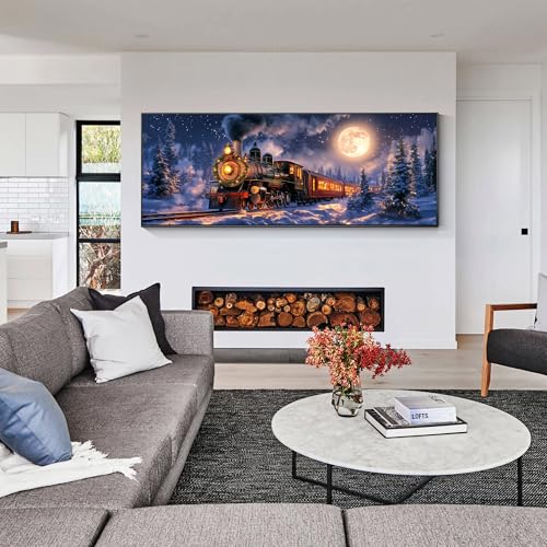 VAIIEYO Large Diamond Art Kits for Adults Christmas, Diamond Art Train, Large Diamond Painting Kits Full Drill Round Rhinestone Craft Canvas for Home Wall Decor Gift 12x31 inch VAIIEYO