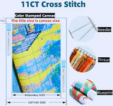Joyhoor Stamped Cross Stitch Kits for Beginners, Needlepoint Kits for Adults, 11CT Counted Embroidery Kits-Magic Mandala 18x18 inchs