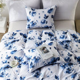 Cupocupa Queen Duvet Cover Set - 3pc Blue Floral Art Deco Bedding - Soft Botanical Print Polyester Duvet Cover with 2 Pillowcases - All Season Reversible Comforter Cover (Queen, Blue Floral) Cupocupa