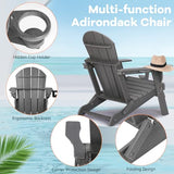 Folding Adirondack Chair, Patio Chair with Cup Holder, Wood Texture Fire Pit Chair, Heavy Duty HDPE Weather Resistant for Outdoor Lawn Porch Garden Backyard Deck (Grey) Rengue
