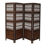 Room Divider Screen, 4-Panel Folding Wood Screen Pattern, Antique Brown, 72 x 80 Inches, Hand Carved Decorative and Functional, Reversible, Portable Privacy Partition, Boho Style – Bedding Craft Bedding Craft
