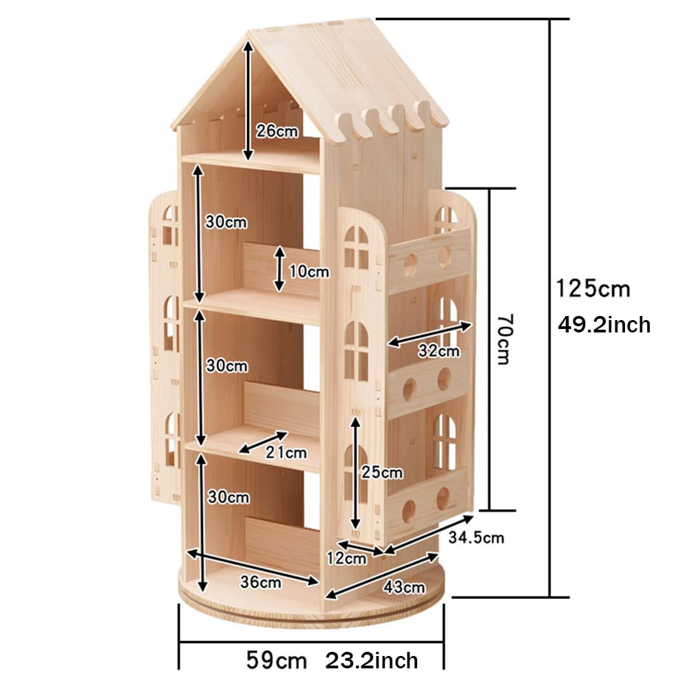 Bear Qiaqia 360° Rotating Children's Bookshelf - Wooden Storage Rack for Kids’ Books and Toys - WoodArtSupply