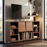 IRONCK Large Record Player Stand 55", Holds 600+ Vinyl Record Storage Cabinet with Charging Station, Mid Century Modern Turntable Stand for Living Room, Bedroom, Brown IRONCK