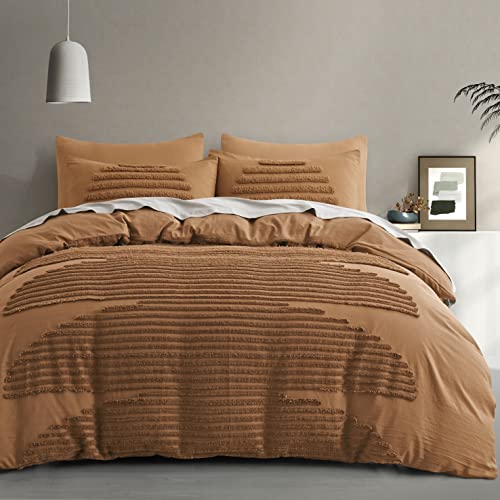 BEDAZZLED King Size Duvet Cover, 5 Pieces Pumpkin Brown Textured Duvet Cover Sets, Soft and Breathable Boho Tufted Bedding Comforter Cover Set for Gifts, Comforter Not Included (Pumpkin Brown, King) BEDAZZLED