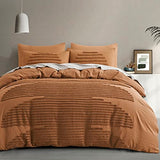 BEDAZZLED King Size Duvet Cover, 5 Pieces Pumpkin Brown Textured Duvet Cover Sets, Soft and Breathable Boho Tufted Bedding Comforter Cover Set for Gifts, Comforter Not Included (Pumpkin Brown, King) BEDAZZLED