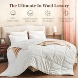 KUSNUG Climaloft Hybrid Wool Comforter Queen Size with 100% Organic Cotton, Hypoallergenic Down Alternative Luxury Duvet Insert with Tabs, Temperature Regulating All-Season Bedding, White KUSNUG