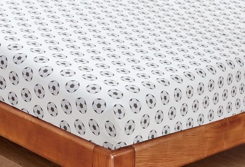 Chezmoi Collection 4-Piece Kids/Teens Sports Sheet Set - Soft Microfiber White Black Soccer Balls, Full Size Chezmoi Collection
