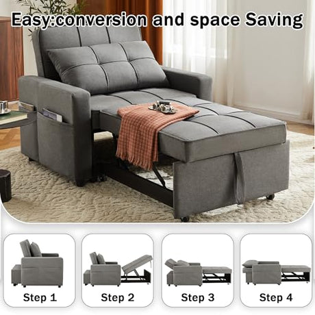 Yosonch Sofa Bed Chair Convertible ，Sleeper Sofa with Pull-Out Bed ，3-in-1 Futon Couch with Reclining Backrest and Side Pocket (Dark Grey, 35.6‘) Yosonch