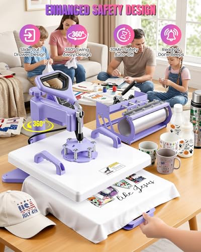15x15 Heat Press Machine for T Shirts with 30oz Tumbler Press 8-in-1 Slide Out Easy Loading Heat Transfer with Dual-Tube Heating & 4-Zone PID Temp Controller for Quick & Even Heat on Hat Cap Mug Plate Whubefy