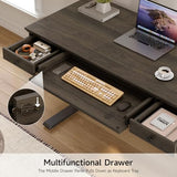 ONBRILL Standing Desk with Drawers, 55 x 23 Inch Electric Height Adjustable Desk with Storage & Outlets, for Computer Workstation, Home Office, Retro Curved Table Corner Design, Dark Walnut ONBRILL