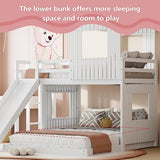 Harper & Bright Designs House Floor Bunk Beds with Slide, Wooden Twin Over Full Bunk Beds with Slide, Roof and Guard Rail for Kids, Teens, No Box Spring Needed (White, Twin Over Full Size) Harper & Bright Designs