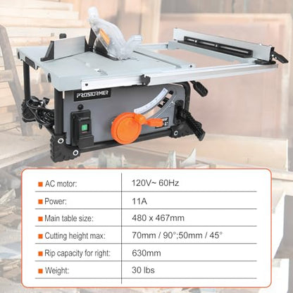 Prostormer Table Saw, 8inch 11Amp, Cutting Speed up to 4500RPM, Portable Compact Tablesaw with Sliding Miter Gauge, Benchtop Saw for DIY Woodworking and Furniture Making - WoodArtSupply