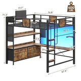 Loft Bed with Desk,Full Size loft bed, Loft Beds Full Size with 5 Fabric Storage Drawers & Stairs,Charging Station&LED Lights,Metal Bunk Bed with Desk, Removable Guard Ladder, Noise Free, Brown BYSAUD