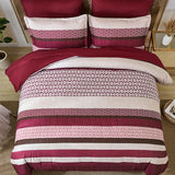 DJY Boho Comforter Set King Size,7 Pieces Bed in a Bag Burgundy Red Striped Bedding Sets,Patchwork Soft Microfiber Bedding Set for All Season(104"x90") DJY
