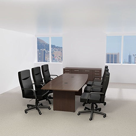 Bush Business Furniture Conference Table for 6-8 People with Wood Base | Boat Shaped 8 Foot Desk for Office Boardrooms and Training Rooms, 96W x 42D, Mocha Cherry Bush Business Furniture