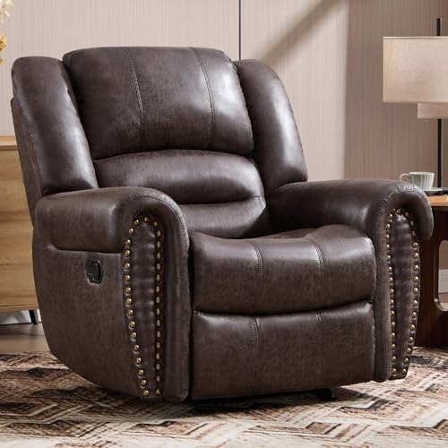 CANMOV Rocker Recliner Chair, Leather Recliner Chair with Overstuffed Backrest and Armrests, Manual Single Sofa for Living Room,Bedroom, Dark Grey