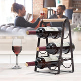 HMKAIJUFUL Wine Rack, 6 Bottle Wooden Countertop Free Standing Shelf,3 Tier Bottle Holder Stand for Home Bar Tabletop, Cabinet Inserts, Kitchen, Wine Cellar Storage No Assembly(Black) HMKAIJUFUL