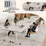 6-8 Person Conference Table Folding Conference Table for Office,Training, Seminar,Schools Modern Wood Conference Meeting Room Table Large Rectangular Conference Room Tables (6, White, 63in) JNMDLAKO