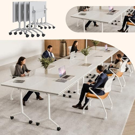 6-8 Person Conference Table Folding Conference Table for Office,Training, Seminar,Schools Modern Wood Conference Meeting Room Table Large Rectangular Conference Room Tables (6, White, 63in) JNMDLAKO