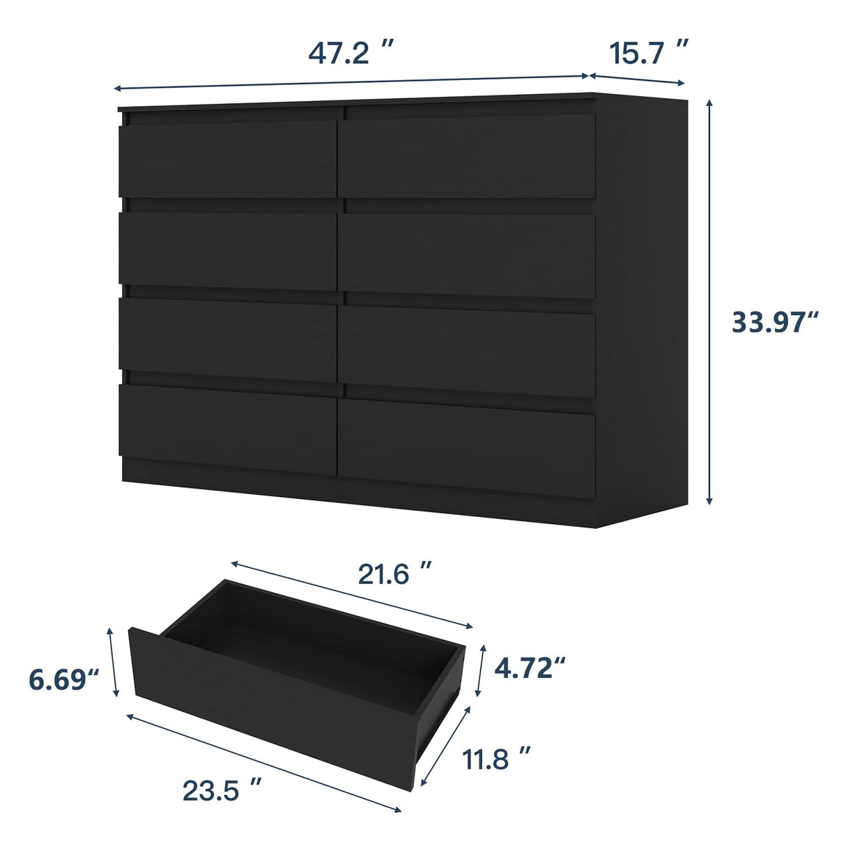 CIPACHO Black 8 Drawer Dresser for Bedroom,Modern Large Dresser with Deep Drawer,Wide Storage Chest of Drawer, Bedroom Storage Furniture Drawers for Living Room CIPACHO