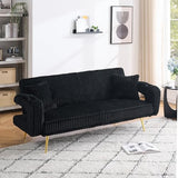 73" Convertible Futon Sofa Bed,Modern Corduroy Sleeper Couch with 3 Reclining Backrests,Golden Chrome Legs,Comfy Cloud Sofa Loveseat for Small Living Room Bedroom Office (Black) Majnesvon