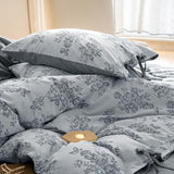 VM VOUGEMARKET Duvet Cover Set King Size Linen Cotton Yarn-Dyed Duvet Cover,Jacquard Garden Floral Pattern Monet Style 3Pieces Bedding Set,Navy Blue VM VOUGEMARKET