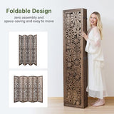 Folding Wood Room Divider Panel, 5.6 FT Tall Daisy-Carved Privacy Screen - Decorative Flower Carved Room Partition, No-Assembly Required, Ideal for Home and Office (6 Panel Brown) Svimi