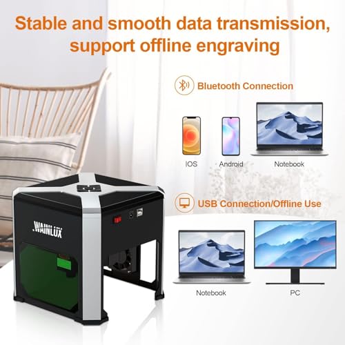 Laser Engraver WAINLUX K6 Pro, 3000mW Laser Engraving Machine, 0.05mm Accuracy, BT Connection Portable Mini Laser Cutter Engraver Tool for Wood Vinyl Leather Glass, DIY Art, Logo Design,Laser class4 WAINLUXPRO