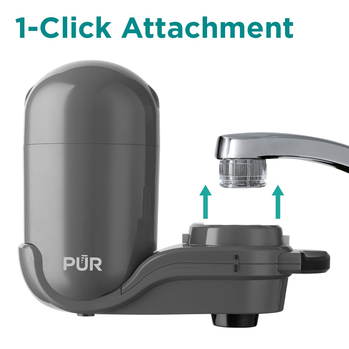 PUR PLUS Vertical Faucet Mount Water Filtration System with 3-in-1 Lead Reducing Filter for Great-Tasting Filtered Tap Water, Lasts 100 Gallons, Fits Most Kitchen or Bathroom Faucets, Grey PUR